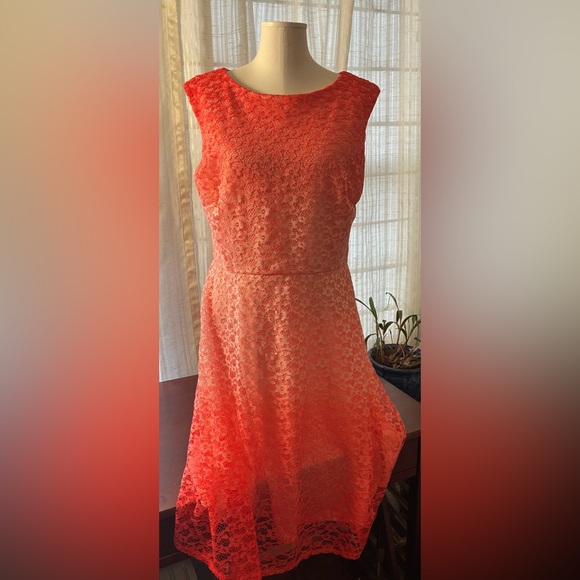 Covington Dresses & Skirts - Covington Fit & Flare Coral Lace Dress Size 16